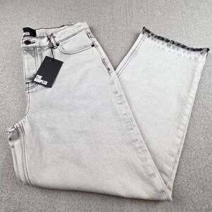 The Kooples Grey Distressed Button Fly Jeans Raw Hem Straight Leg Mens EU42 US32